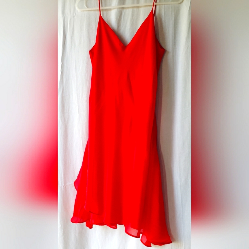 Ashlee fire engine red vintage 1990 rayon sun dress w/60" scarf